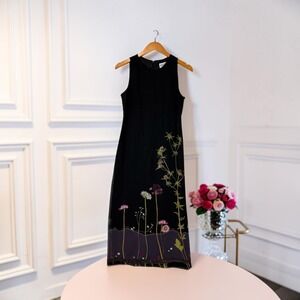 Jessica Howard Dress Women 12 Black Floral Embroidered Sleeveless Midi Sheath